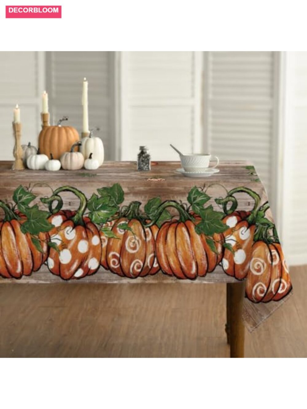 Fall Tablecloth 60 x 84 Inch Rectangular Thanksgiving Pumpkin Spun Polyester